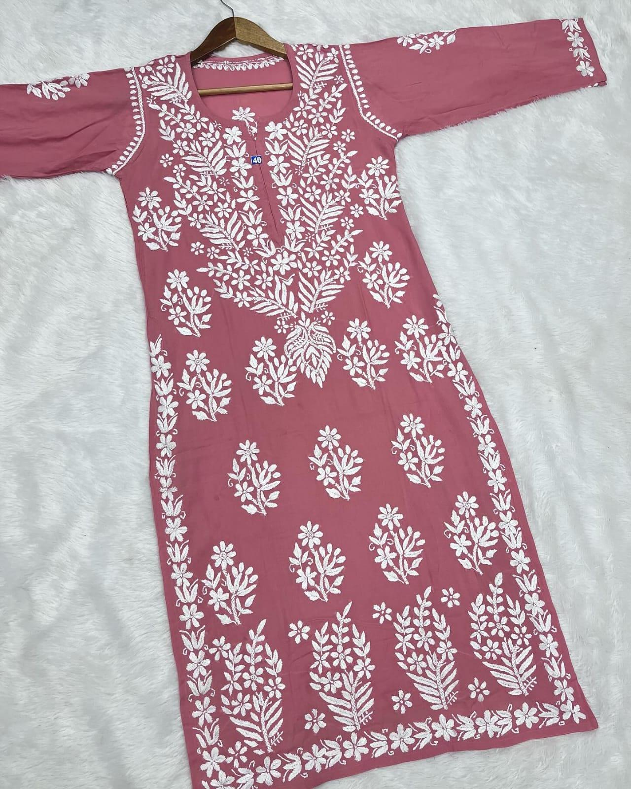 Pink Heavy Chikankari Handwork Modal Kurti , Pair it With Jeans - Inayakhan Shop