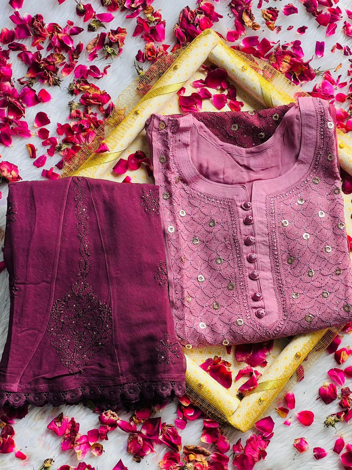 Pink Luxe Viscose Ring Jall Kurti and Sharara Set (Made on Order) - Inayakhan Shop