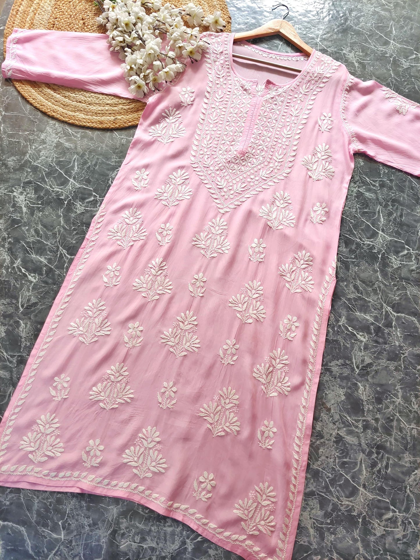 Pink Premium Chikankari Modal Heavy Work Kurti ✨ - Inayakhan Shop