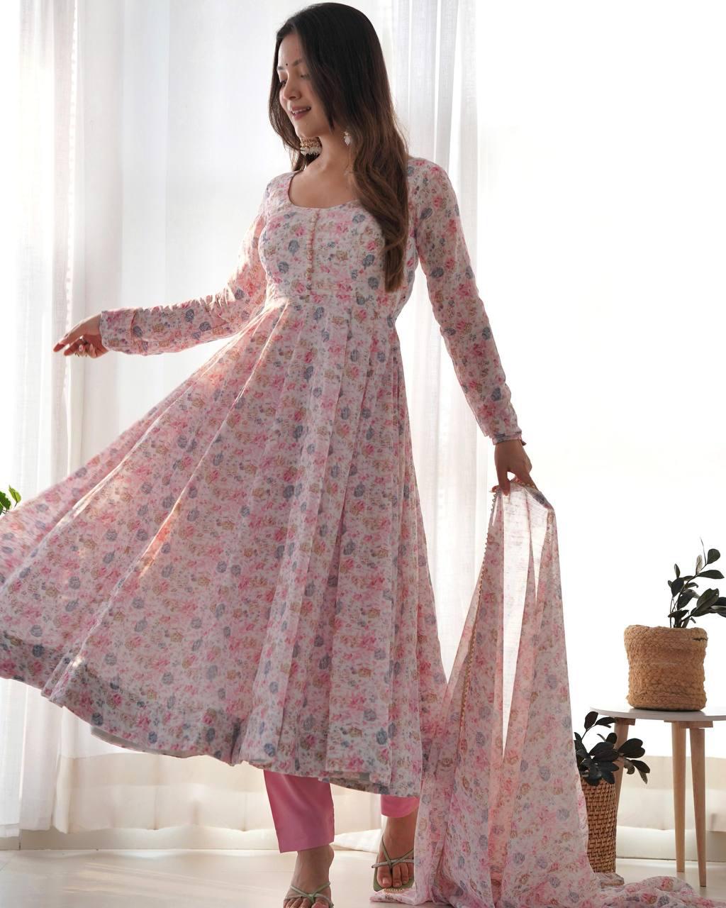 floral chiffon anarkali dress Shop TURQUISE CHIFFON FLORAL A-LINE ANARKALI Online 2025 Astha Narang