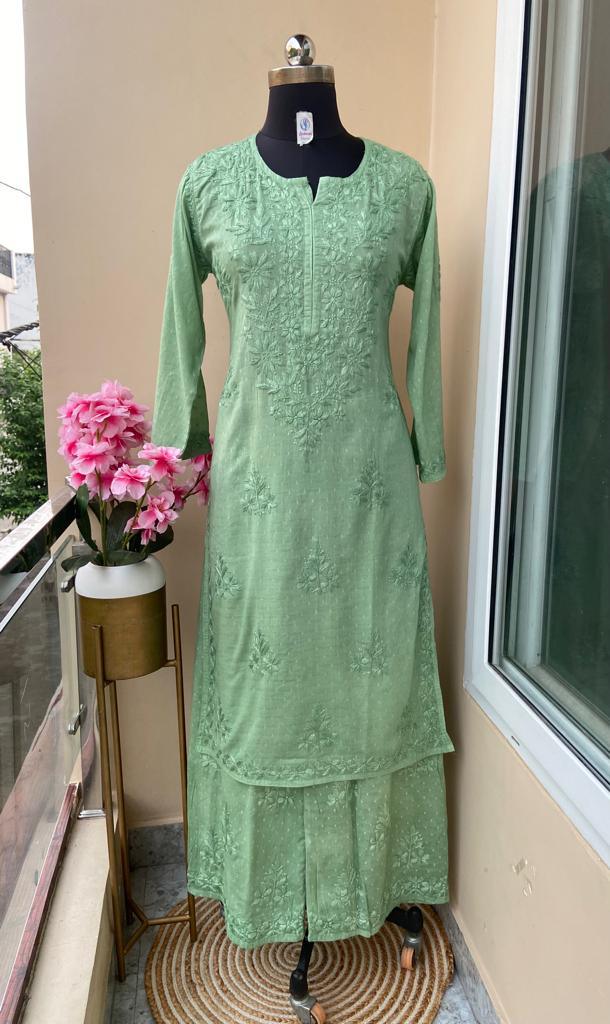 Pista Green Dobby Cotton Bliss: Long Kurti and Pallazo Coord Set ❤️ - Inayakhan Shop