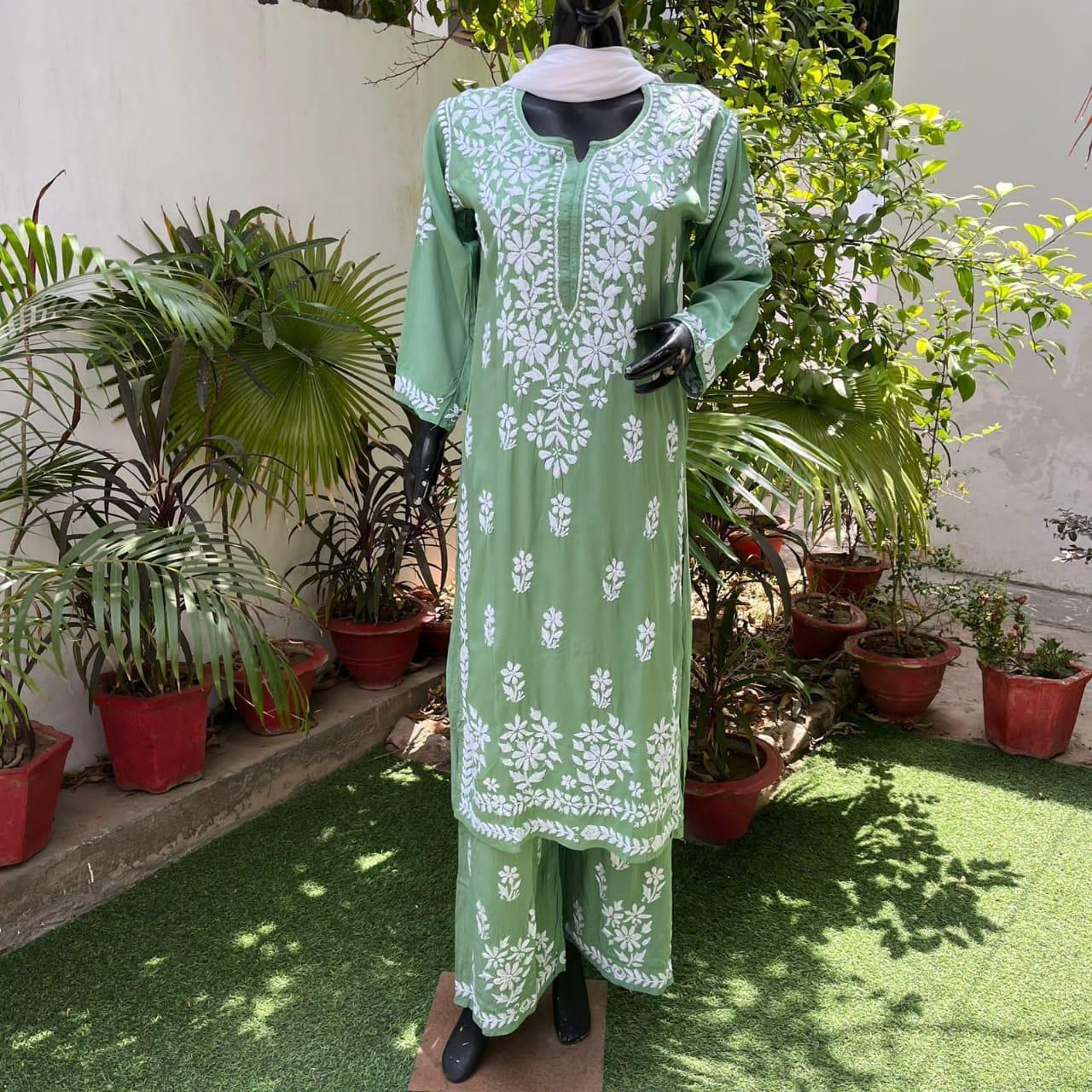 Pista Green Ethereal Dyeble Modal Chikankari Kurta Set - Inayakhan Shop