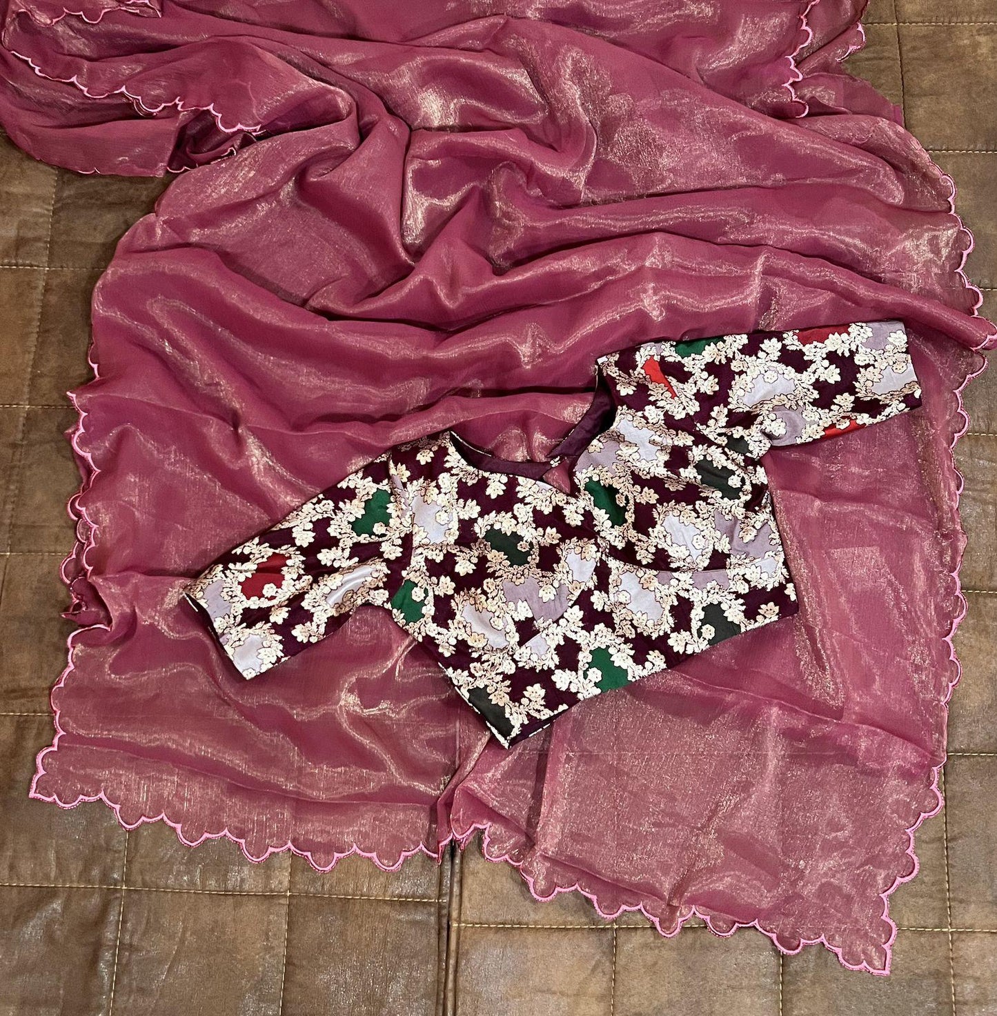 Premium Designer Dusty Pink Saree Viscose Blouse - Inayakhan Shop