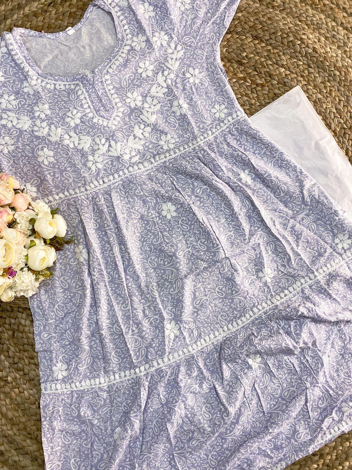 Purple 2-Step Chikankari Gown and Pant Set - Inayakhan Shop