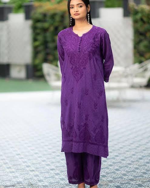 lucknow cotton dresses Lucknow Chikan Dress Cotton Hand Embroidered Peach Cotton Lucknow Chikankari Women Kurta Plus-size-kurtis By