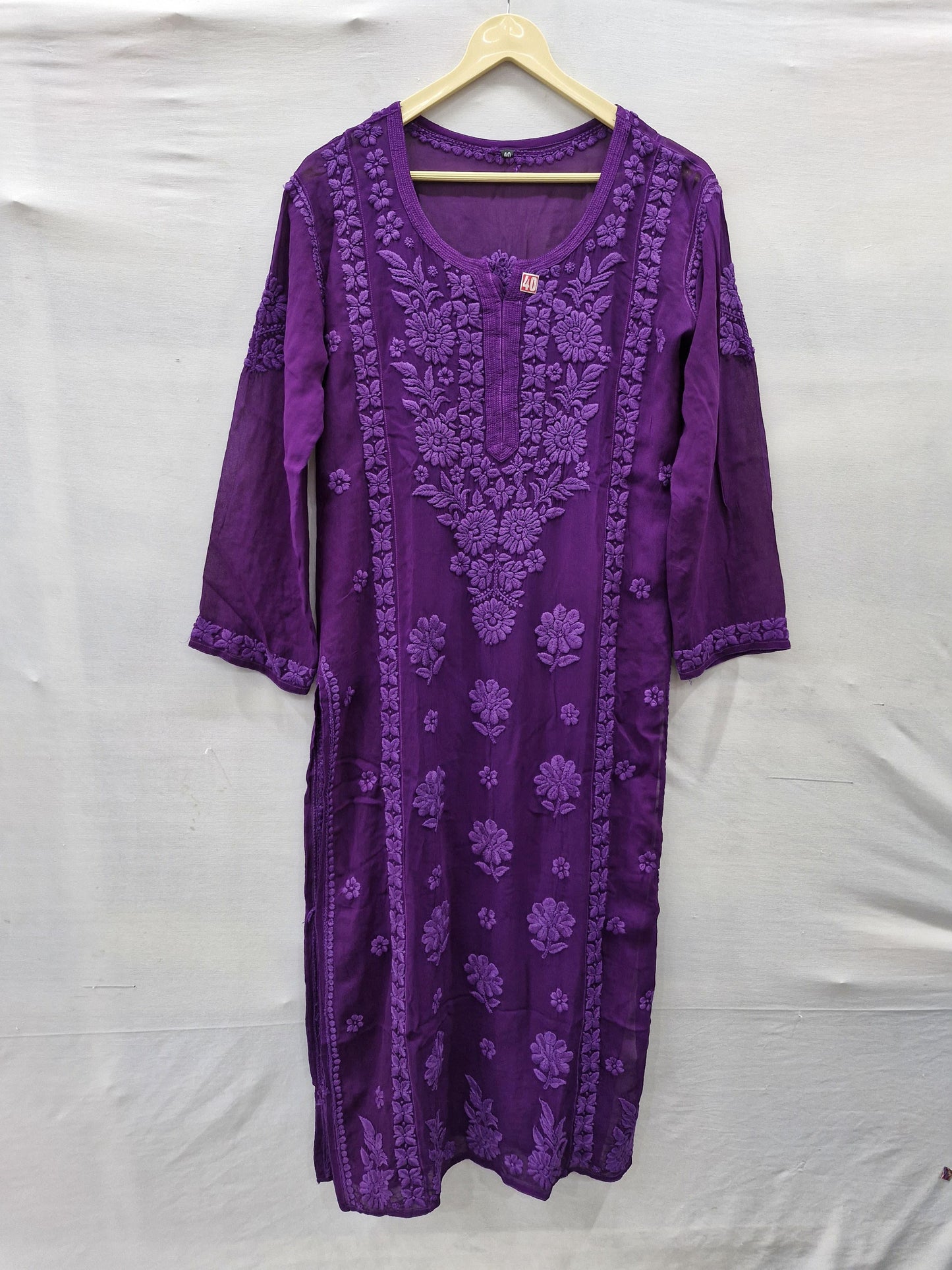 Purple Elegant Viscose Daman Designer 3D Chikankari Long Kurti - Inayakhan Shop