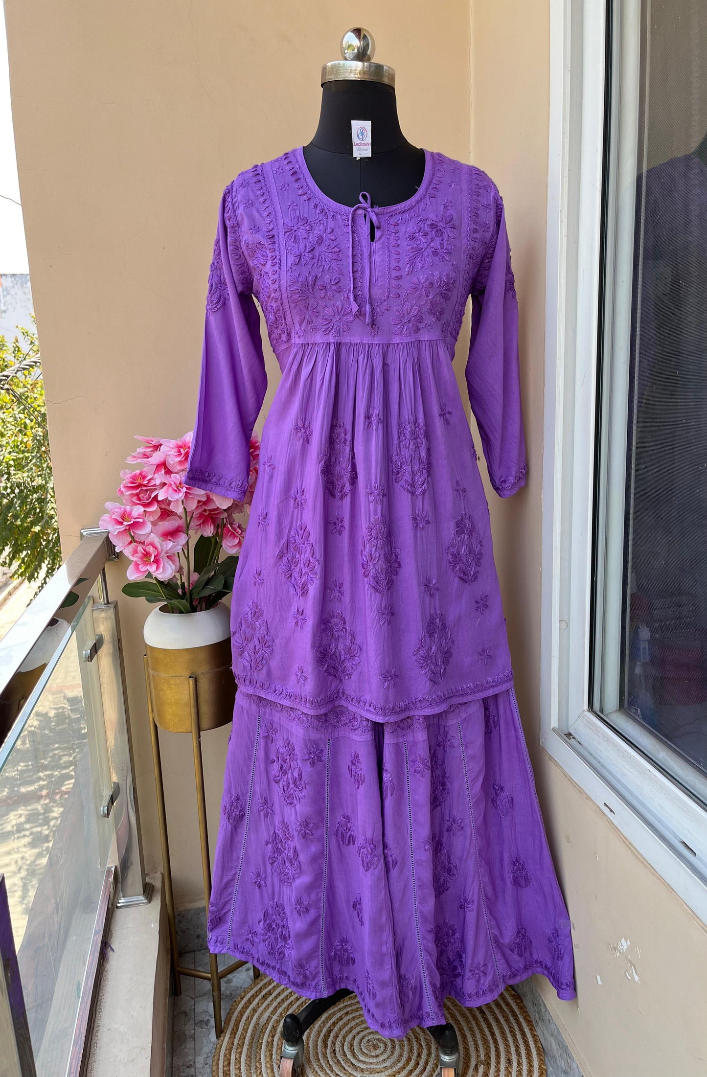 Purple Premium Modal Silk Chikankari Kurti and Gharara Set Limited Stock - Inayakhan Shop