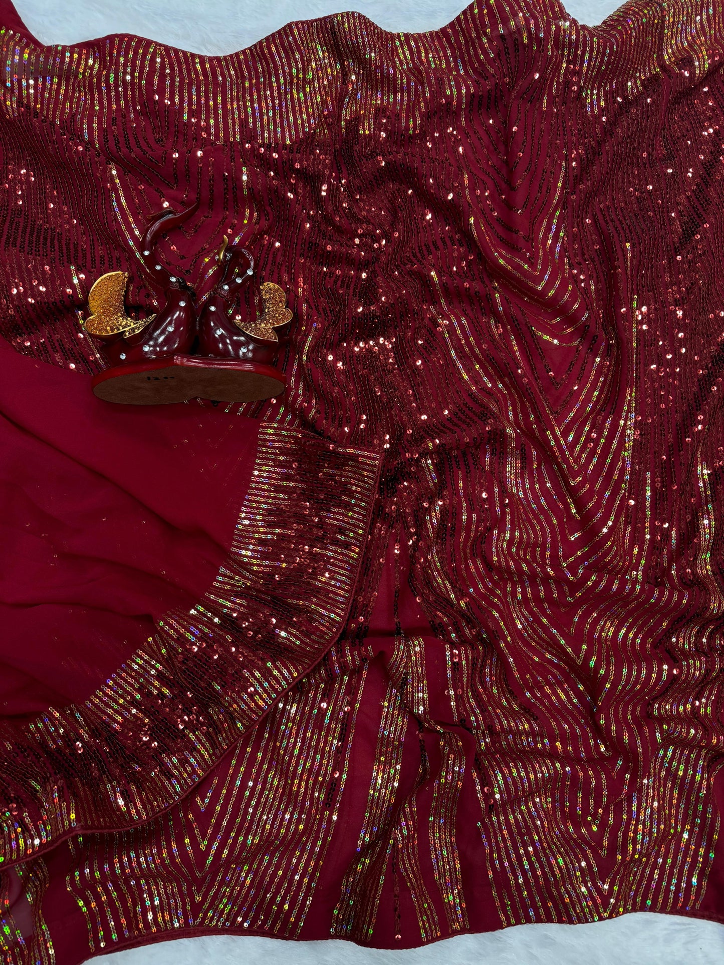 Ready-to-Wear Heavy Soft Wine Georgette Sequins Saree - Inayakhan Shop