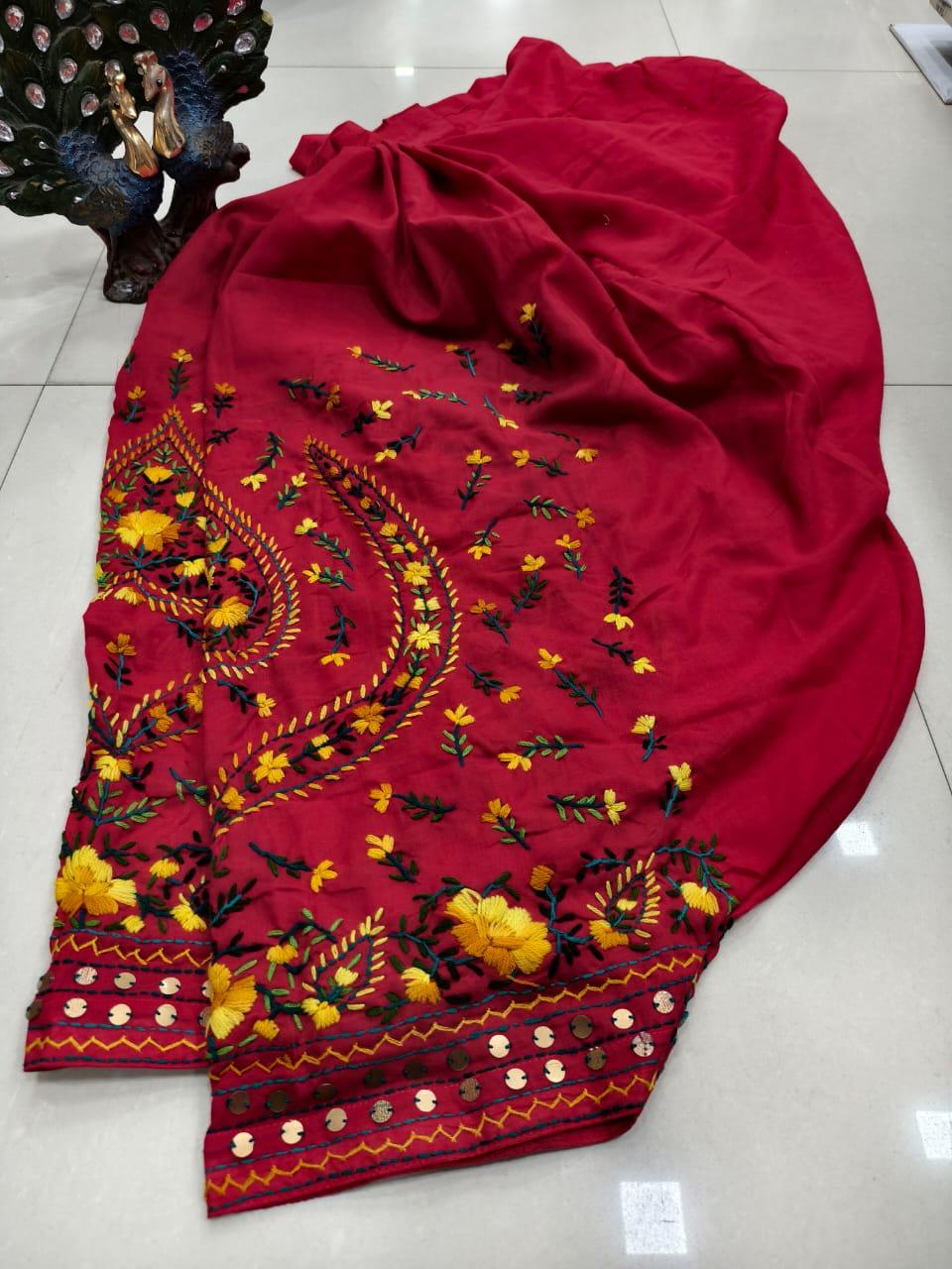 Red Beautiful Embroidered Phulkari Kantha Salwar - Inayakhan Shop