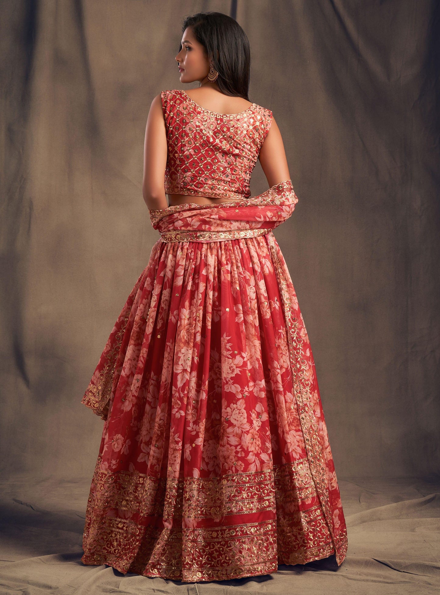 Red Blossom Beauty Floral Custom Lehenga with Big Flair - Inayakhan Shop