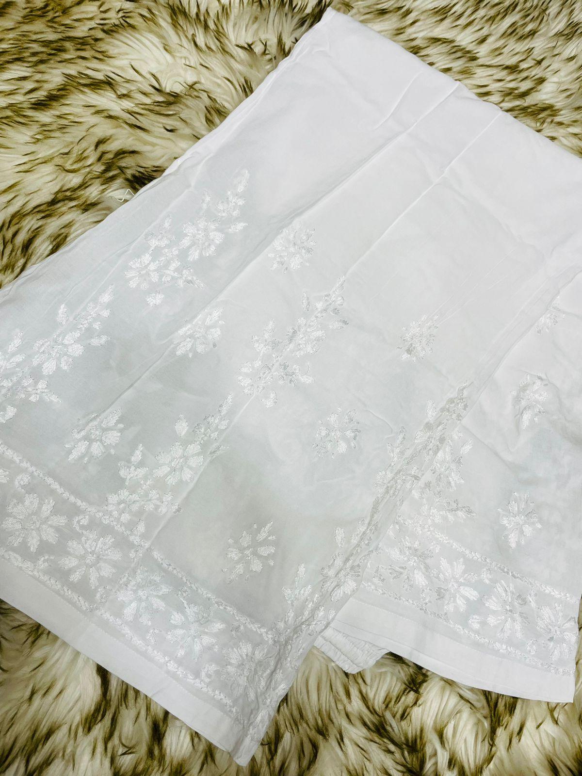 Red Exquisite Lucknowi Chikankari Modal Kurti with White Rayon Palazzo - Inayakhan Shop