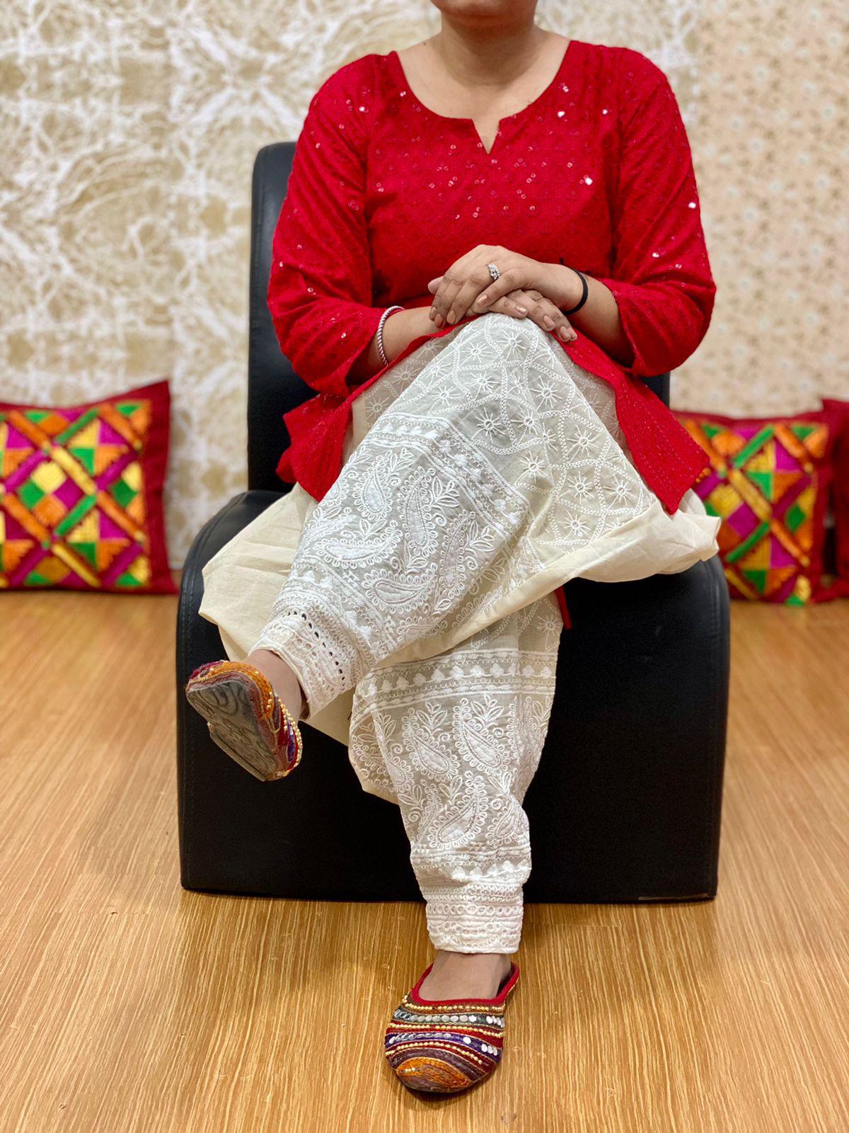 Red Kurti Chikankari Sequins Patiala Salwar Set - Inayakhan Shop