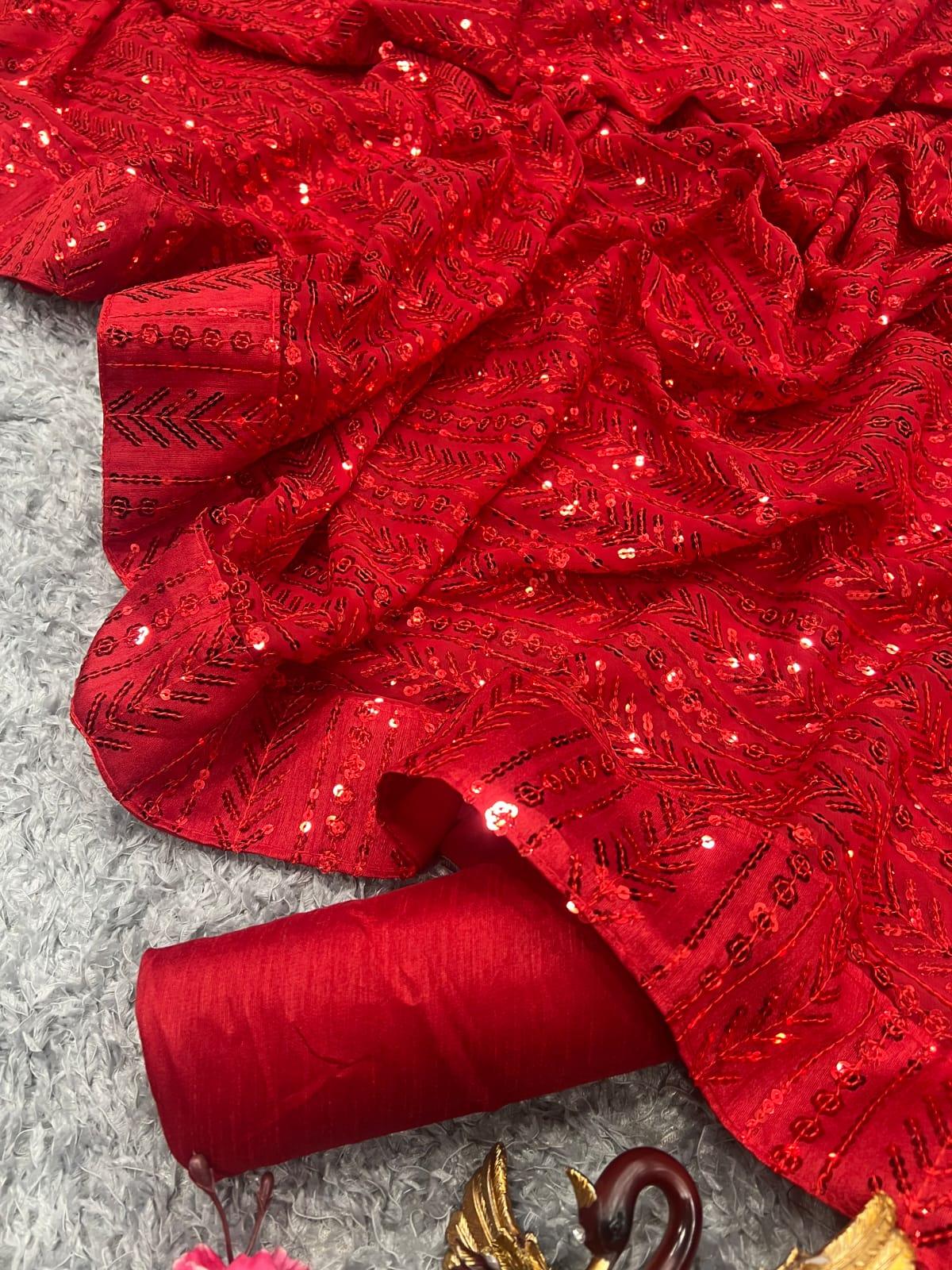 Red Sequins Saree for Teej - Inayakhan Shop
