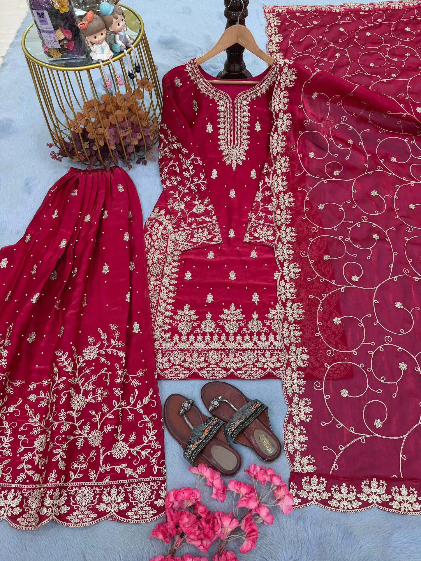 Red Royal Crimson Elegance Silk Ensemble