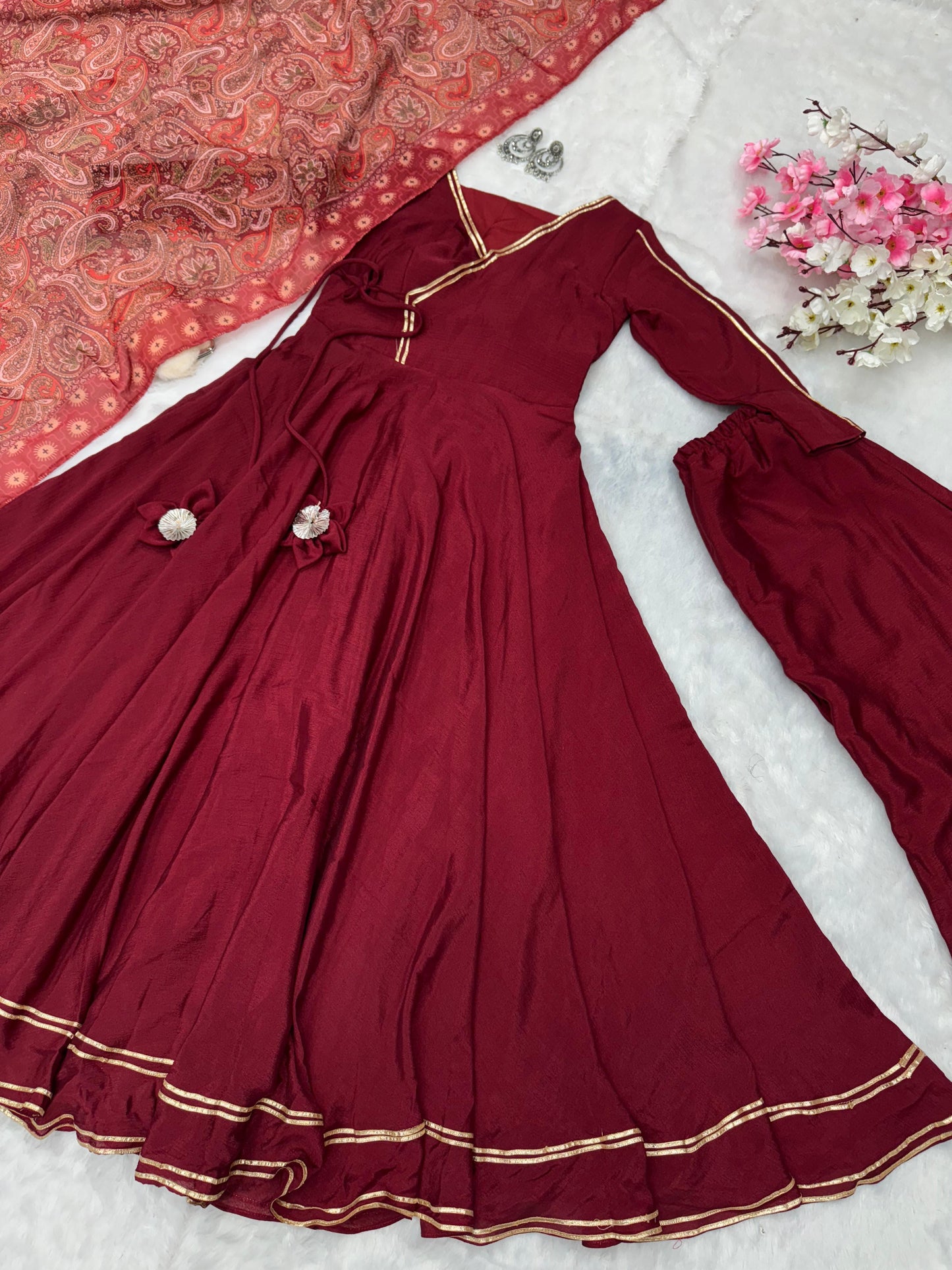 Red The Serene Bloom Anarkali Set