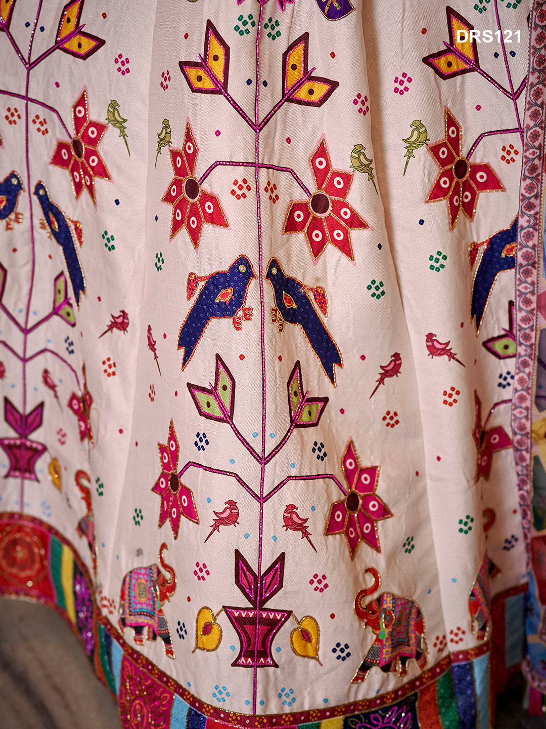 Off-White Multi-Color Floral Silk Lehenga Choli with Handwork & Print – Perfect for Weddings & Festive Occasions