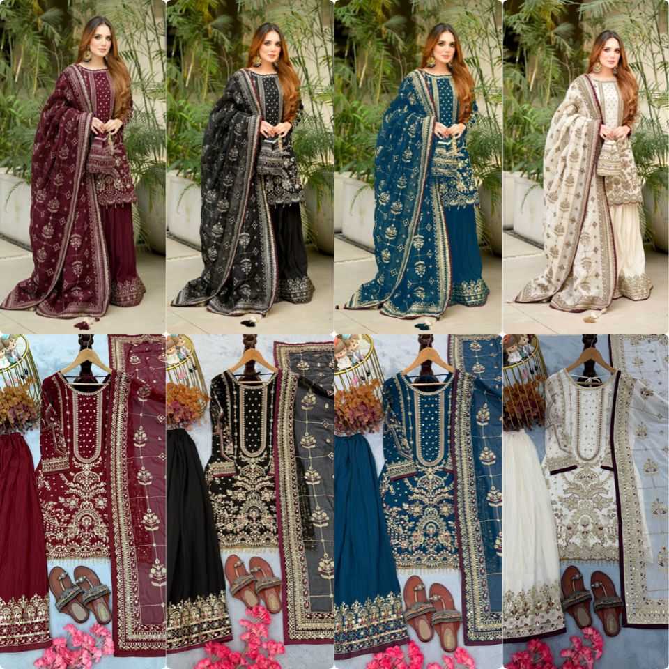 Maroon Designer Party Wear Heavy Faux Georgette Top, Palazzo Dupatta Set