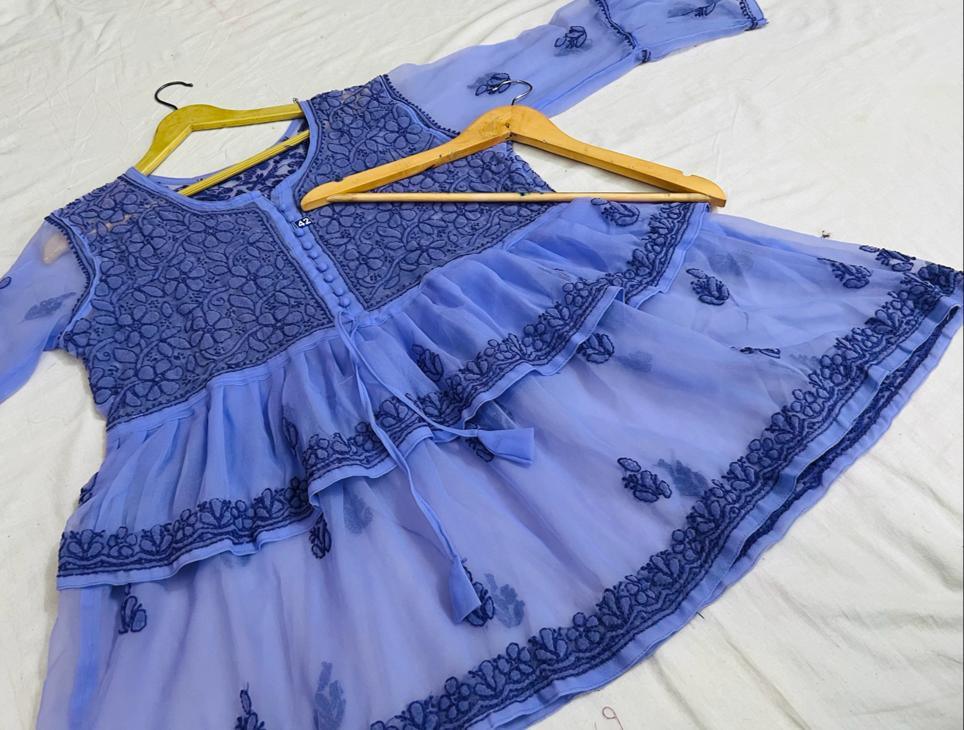 Sheer Elegance Chiffon Short Top-Blue Color - Inayakhan Shop