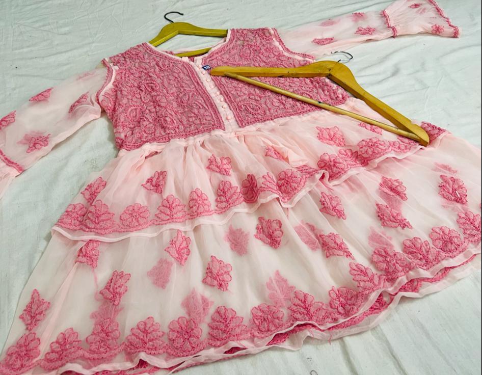 Sheer Elegance Chiffon Short Top-Pink Color - Inayakhan Shop