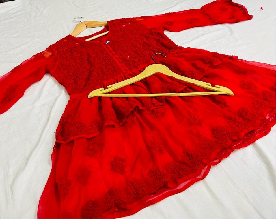 Sheer Elegance Chiffon Short Top-Red Color - Inayakhan Shop