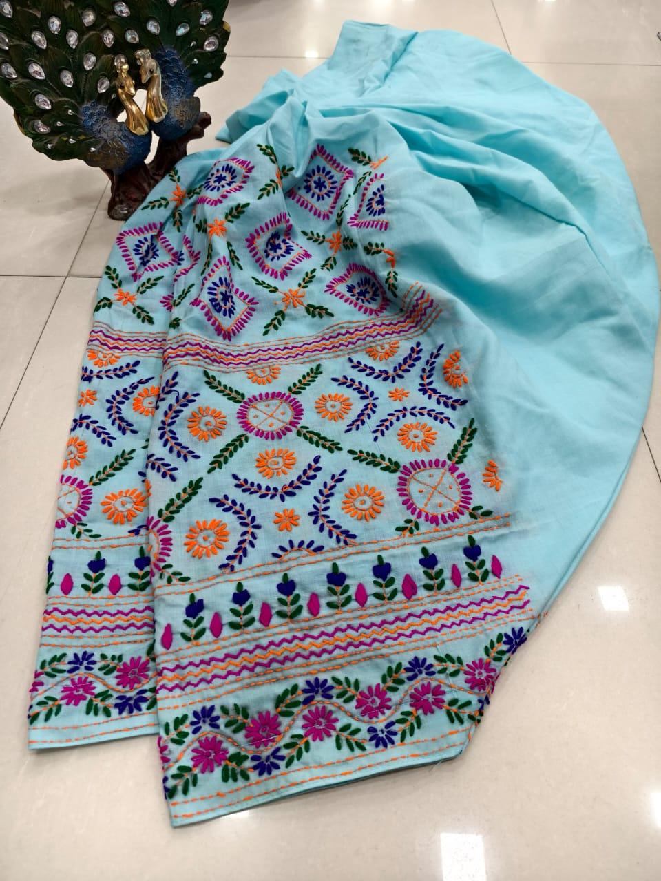 Sky Blue Beautiful Embroidered Phulkari Kantha Salwar - Inayakhan Shop