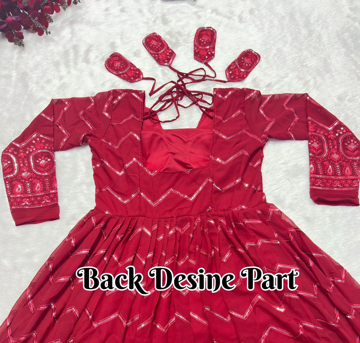 Premium Maroon Anarkali Suit Set – Embroidered Faux Georgette 3-Piece Designer Outfit with Dupatta | Ready to Wear