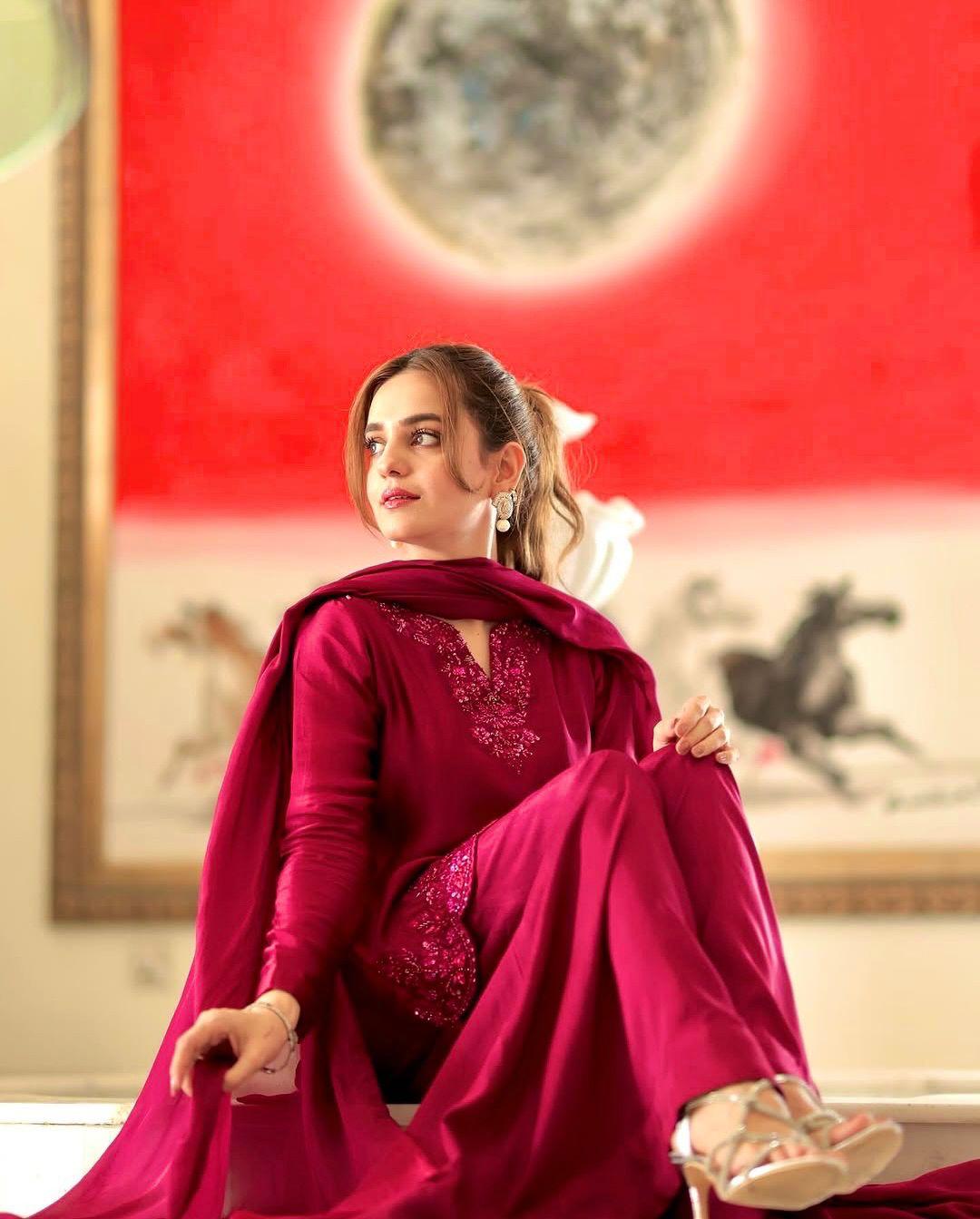 Pink Elegance in Silk: Embroidered Crepe Shalwar Kameez Set