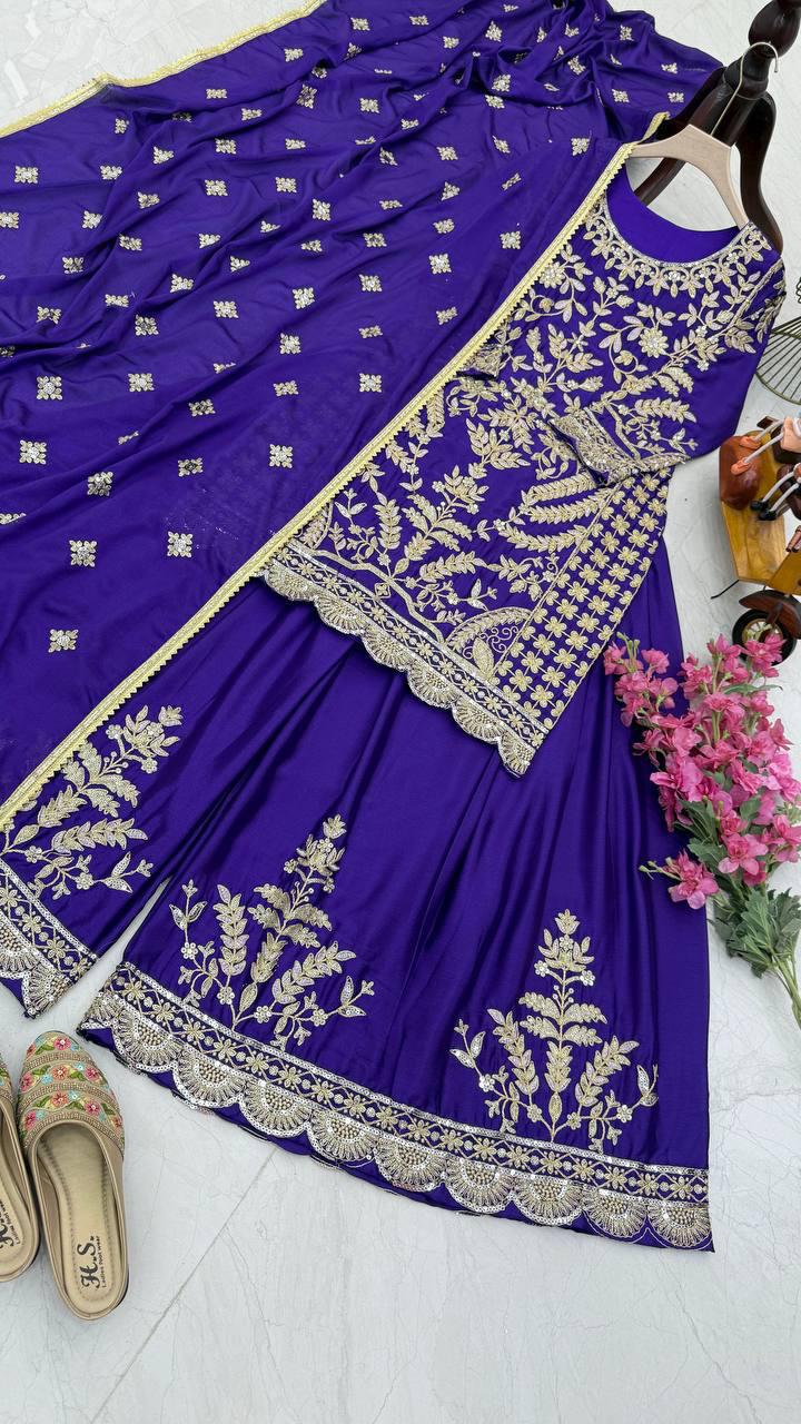 Amethyst Aura Chinon Silk Sharara Suit
