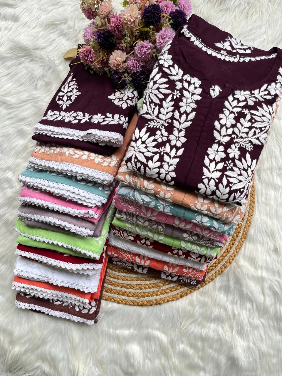 Teal Premium Rayon Lucknow Chikankari Kurti and Pallazo Set - Inayakhan Shop