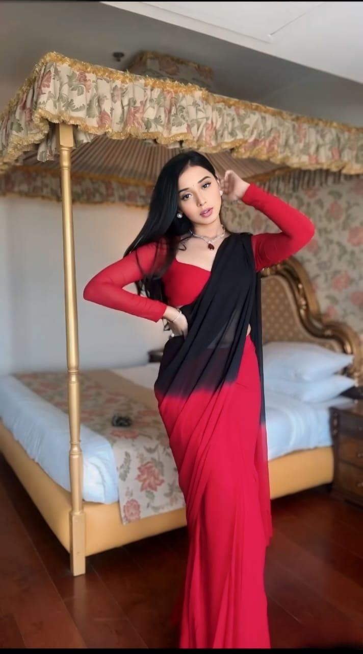 Top Trending Ready To Wear 1-Minute Red and Black Ombre Saree - Inayakhan Shop
