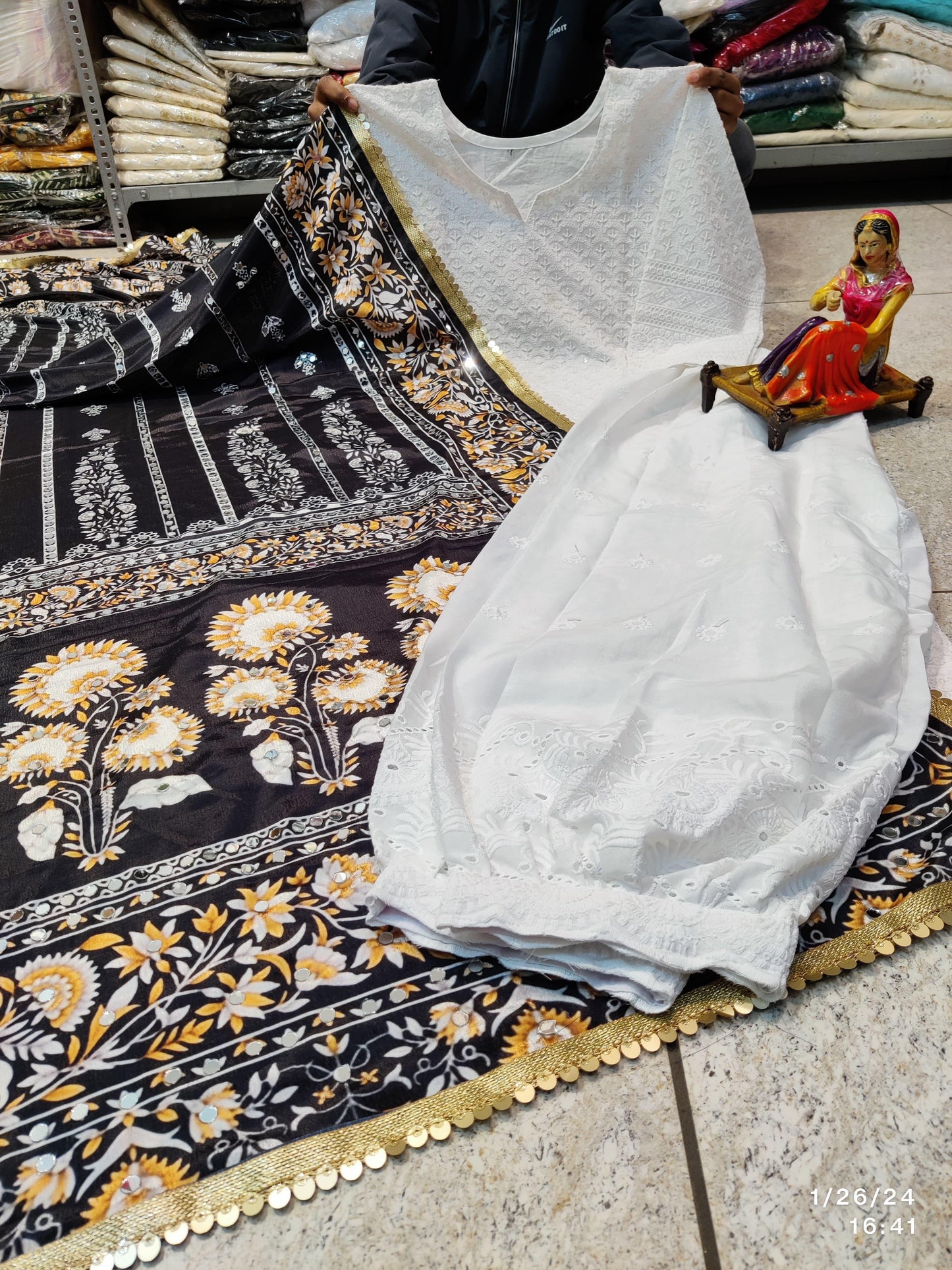 Vibrant Multicolor Digital Print Pakistani Dupatta and Pure Cotton Kurta Set - Inayakhan Shop