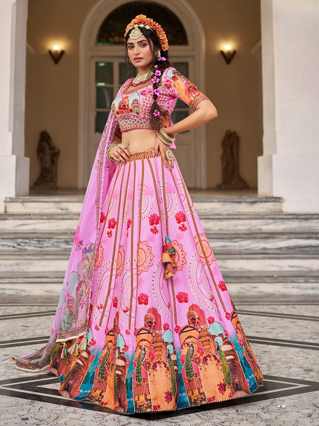Royal Pink Floral Silk Lehenga Choli – Perfect for Weddings & Festive Celebrations