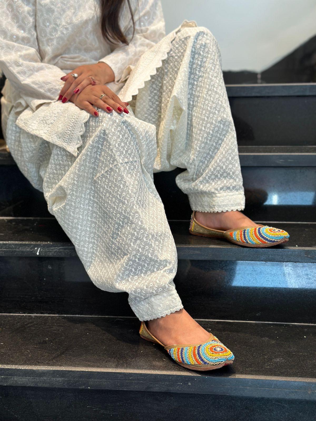 White Beautiful Full Chikankari Patiala Salwar - Inayakhan Shop