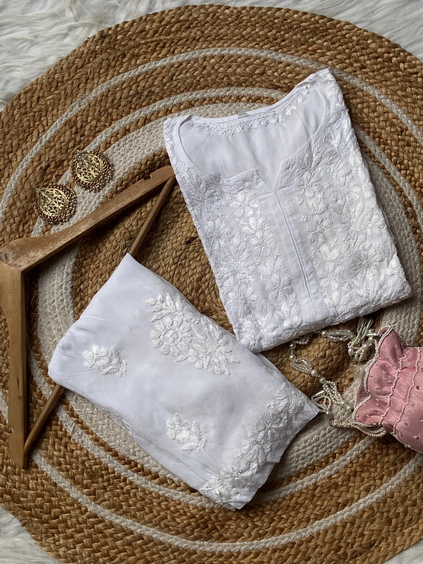 White Premium Lucknow Chikankari handwork Modal Palazzo Set - Inayakhan Shop