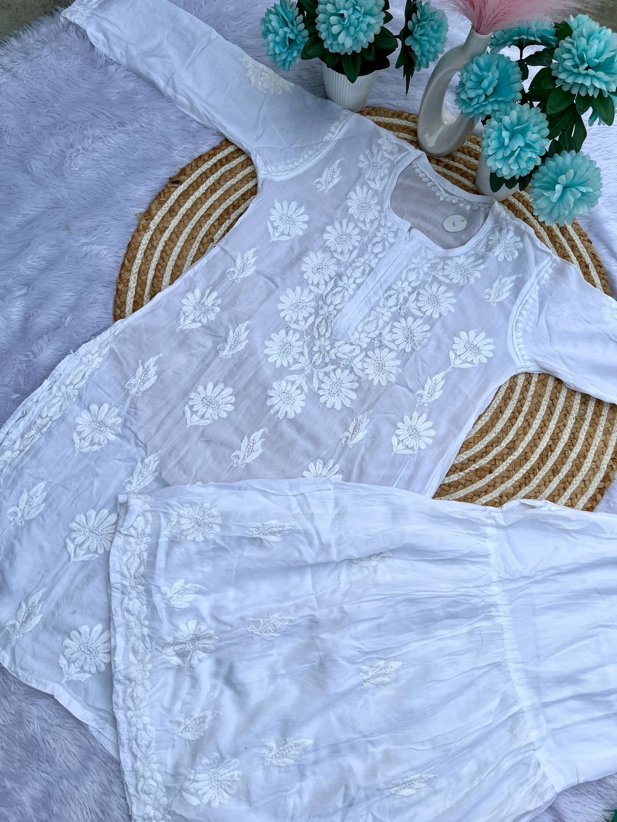 White 3D Work Modal Gharara Set | Lucknow Chikankari Kurta