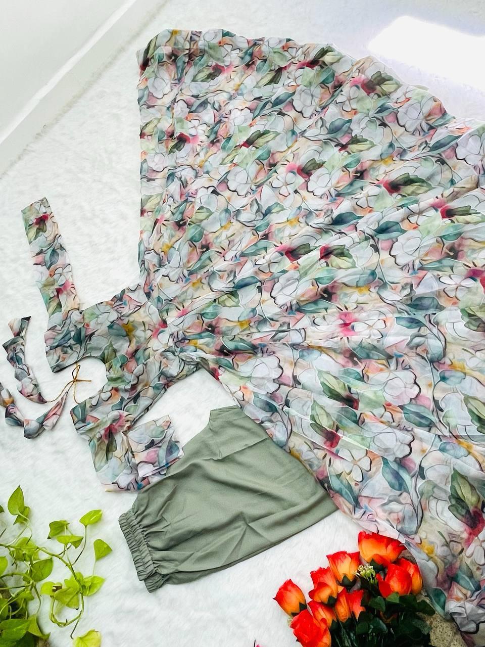 New Party Wear Organza Taby Silk Gown with Digital Print Dupatta