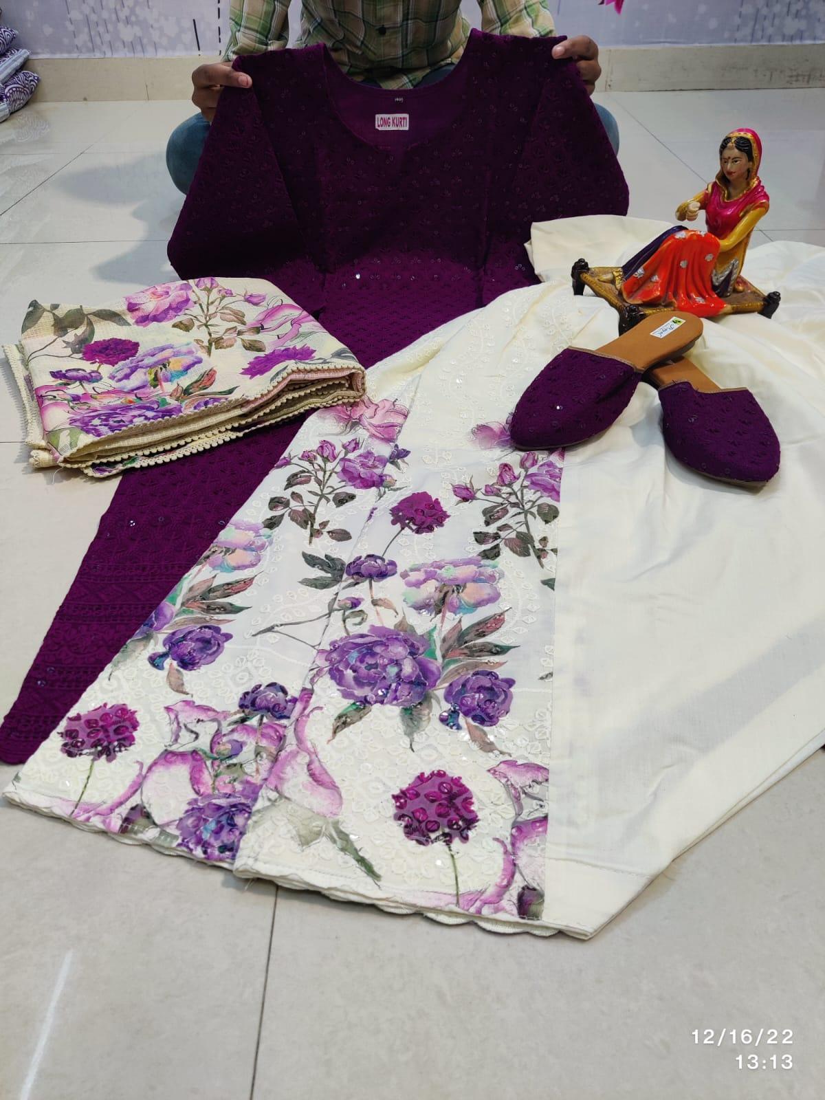 Wine Color Divine Chikankari Ensemble 4 Pc Set with Jutti - Inayakhan Shop