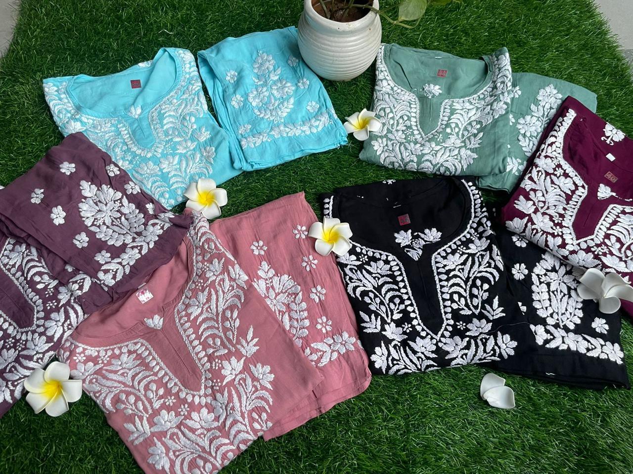 Wine Color New Designer Chikankari Hand Work Kurti Pant Set - Inayakhan Shop