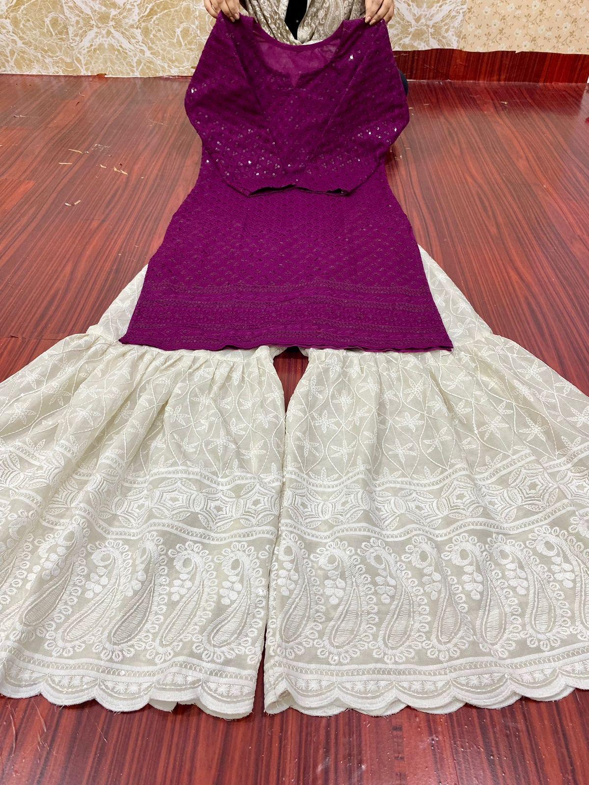 Wine Ethereal Elegance Kurti Gharara Ensemble - Inayakhan Shop