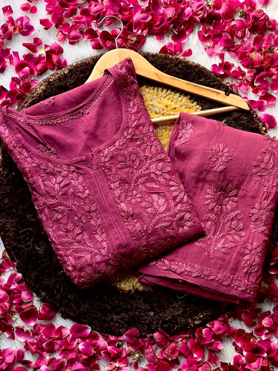 Wine Luxurious 3D Viscose Kurti and Plazo Set - Inayakhan Shop