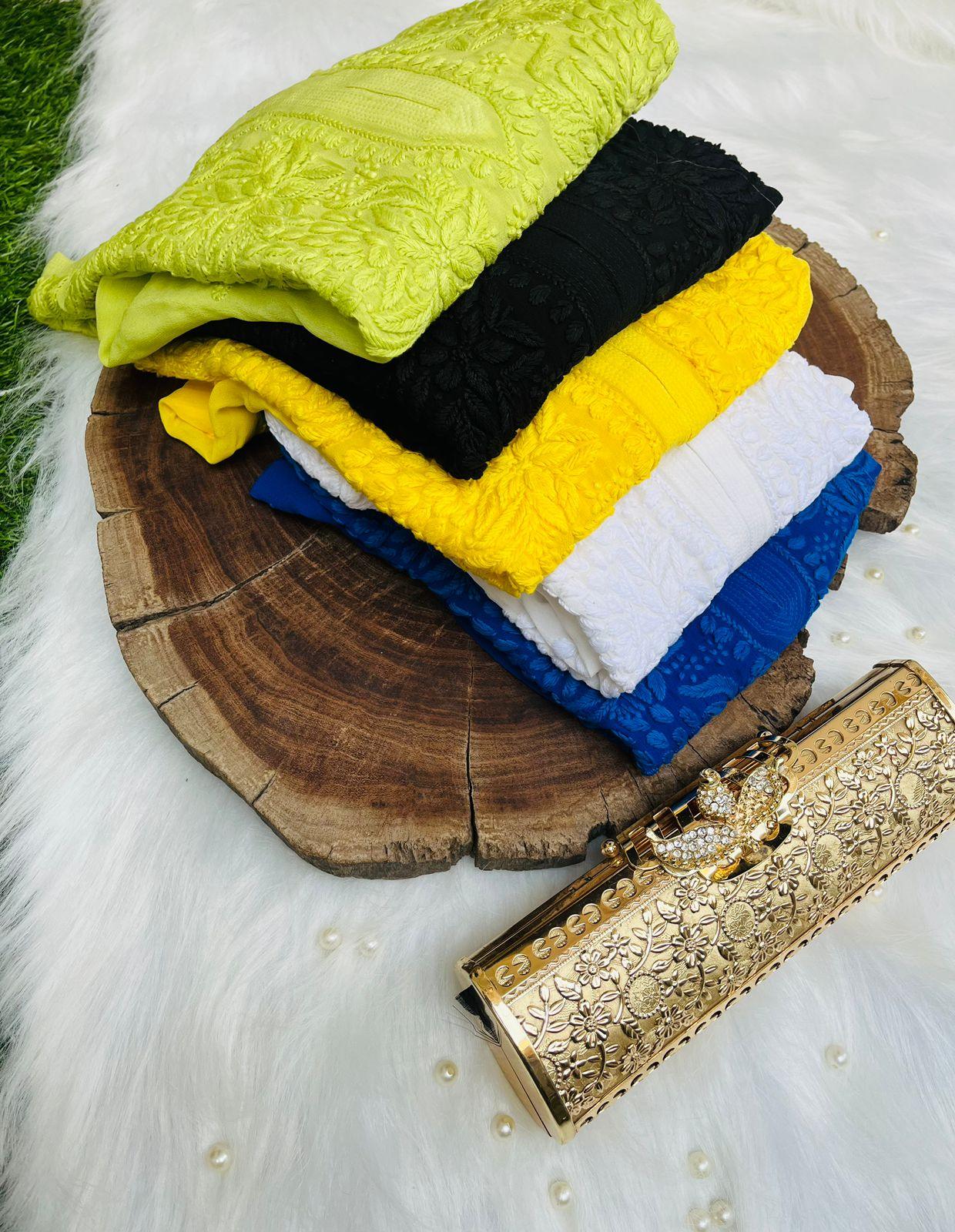 Yellow Chikankari Viscose Chic Short Top 3D work - Inayakhan Shop