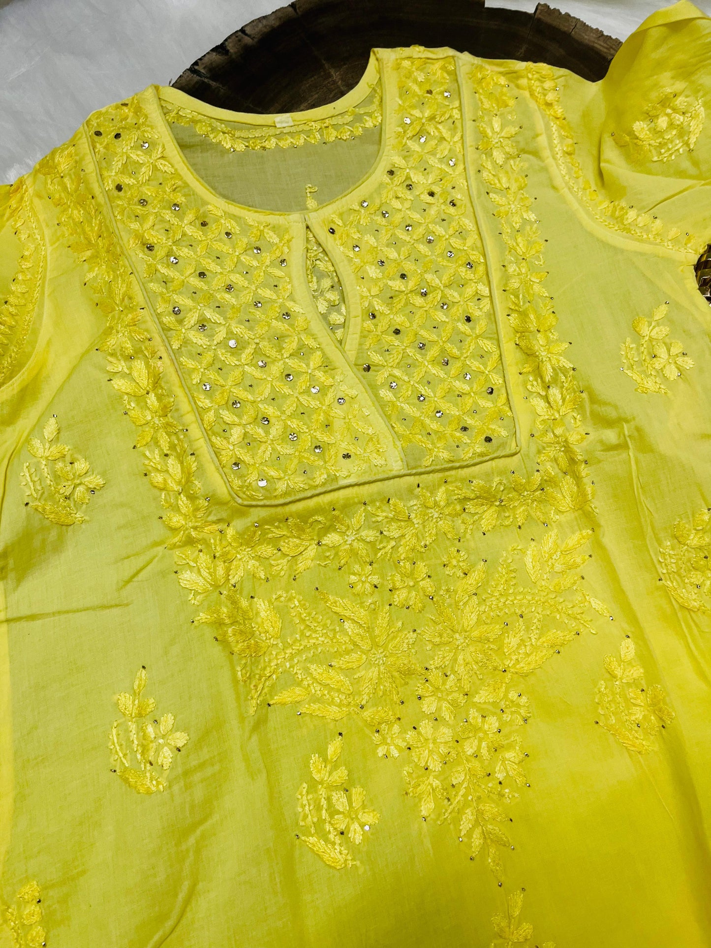 Yellow Designer Chikankari Kurtis with Mukesh Work - Inayakhan Shop