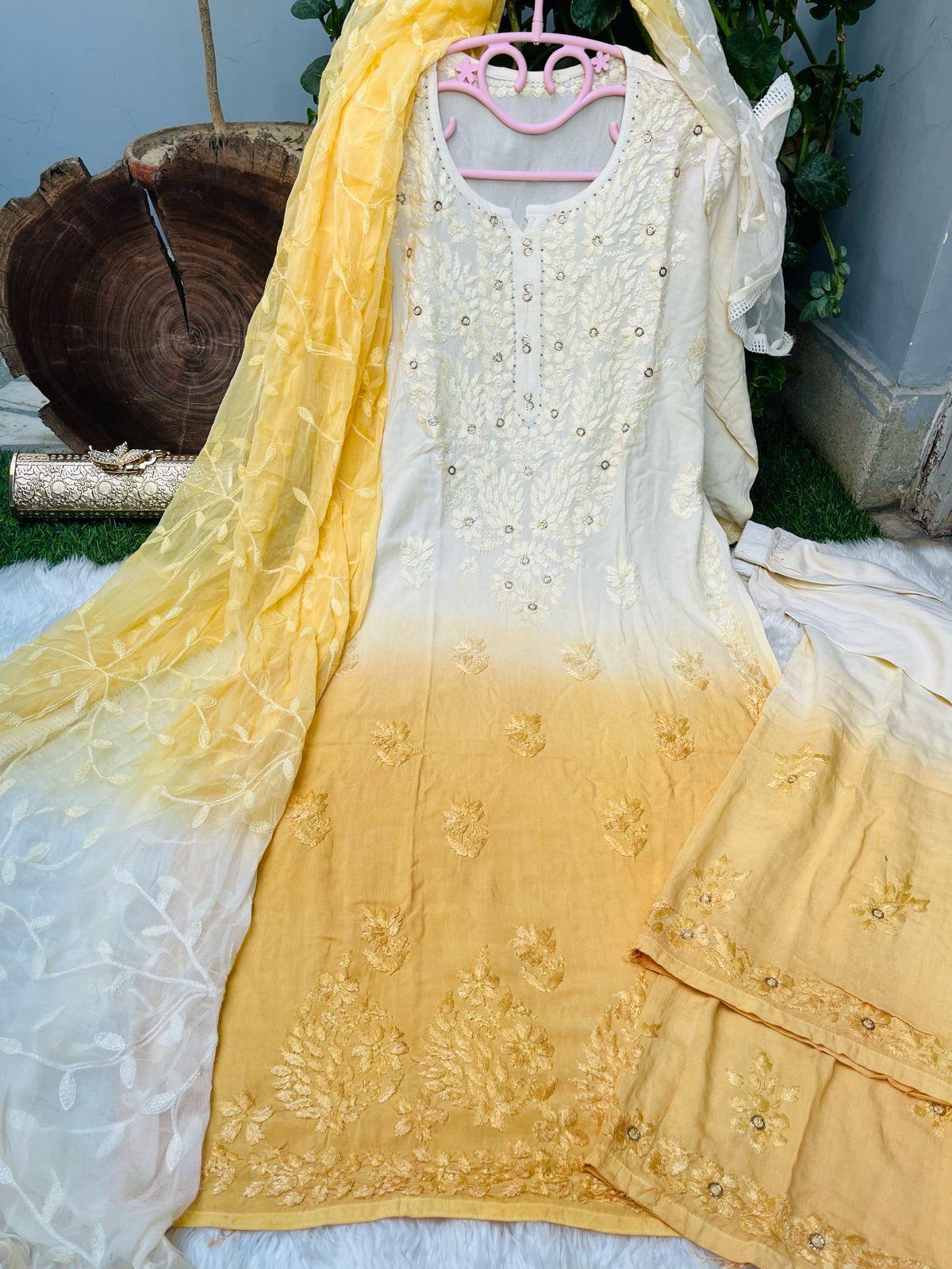 Yellow 🌟 Elegance in Chikankari Rayon Ensemble 🌟 - Inayakhan Shop