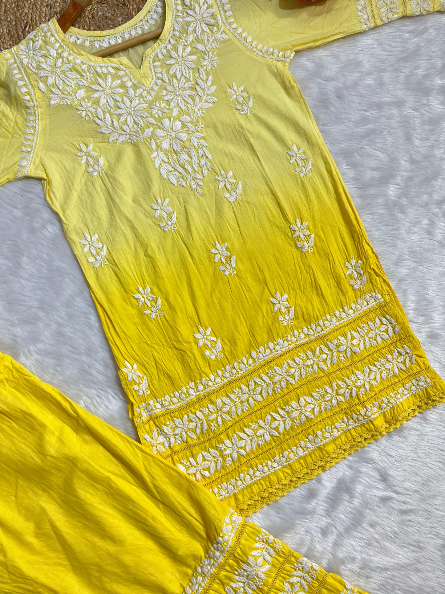 Yellow Mul Mul Cotton Chikankari Cord Set – Plus Size up to 56 | Lightweight Luxe Co-Ord
