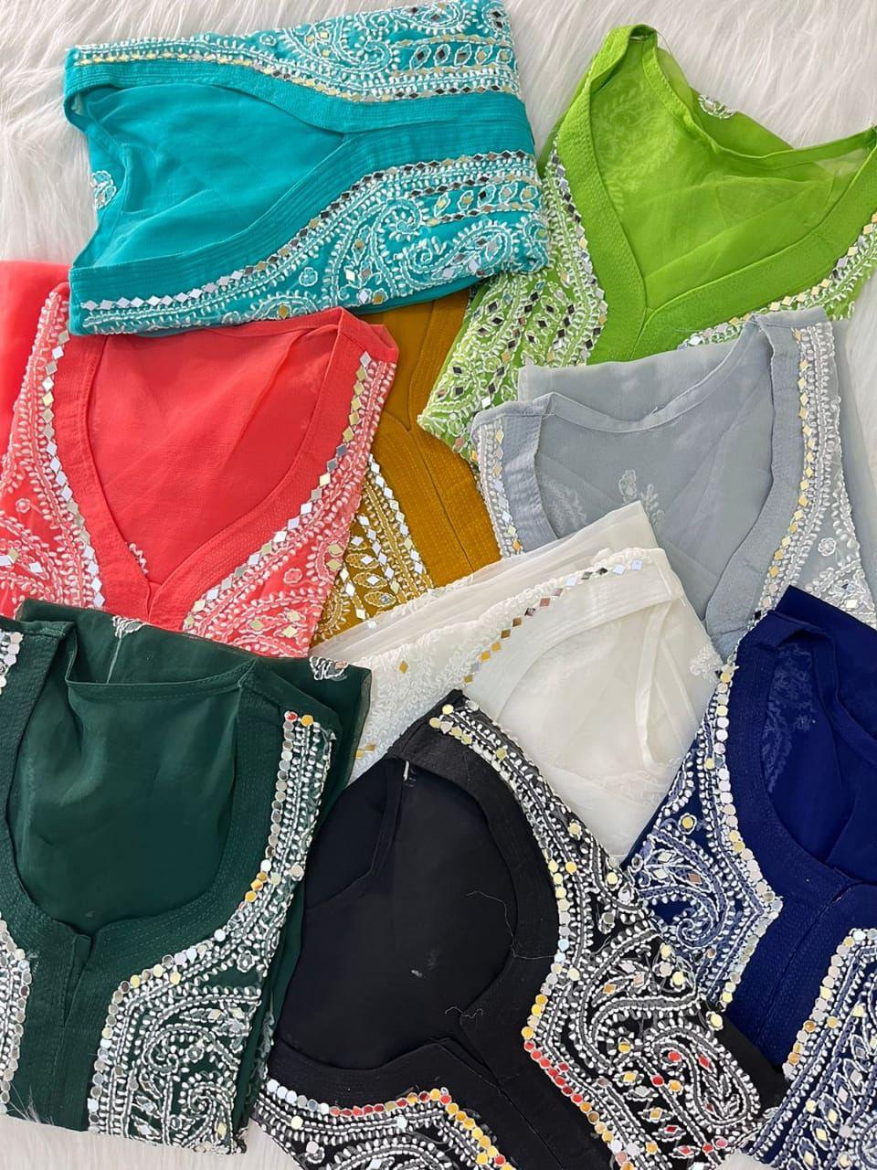 Gold Georgette Mirror Gala Booti with Hand Embroidery Latest Online - Inayakhan Shop