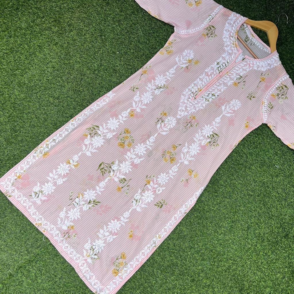Light Pink Mulmul Cotton Kurta with Exclusive Heavy Work Shopping Online - Inayakhan Shop