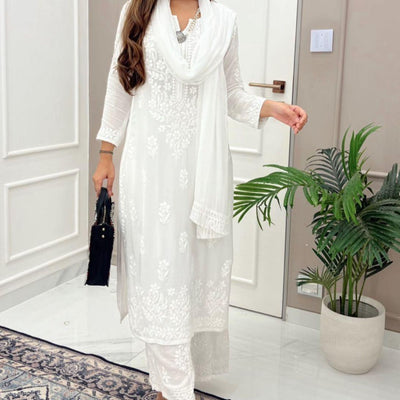 White Chikankari Kurti Sets