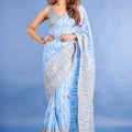 Elegant Blue Soft Georgette Saree with Digital Print and Heavy Sequins Embroidery