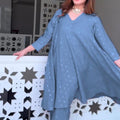 Blue Ready-to-Wear Cotton Lurex Coord Suit Set for Women