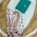 White and Teal Green Beautiful Chikankari Sequins Kurti and Patiala Salwar Set